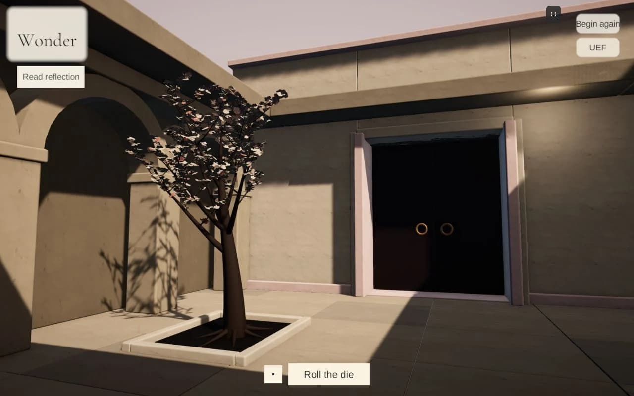Room 1, Wonder: a tree in a sunlit courtyard.