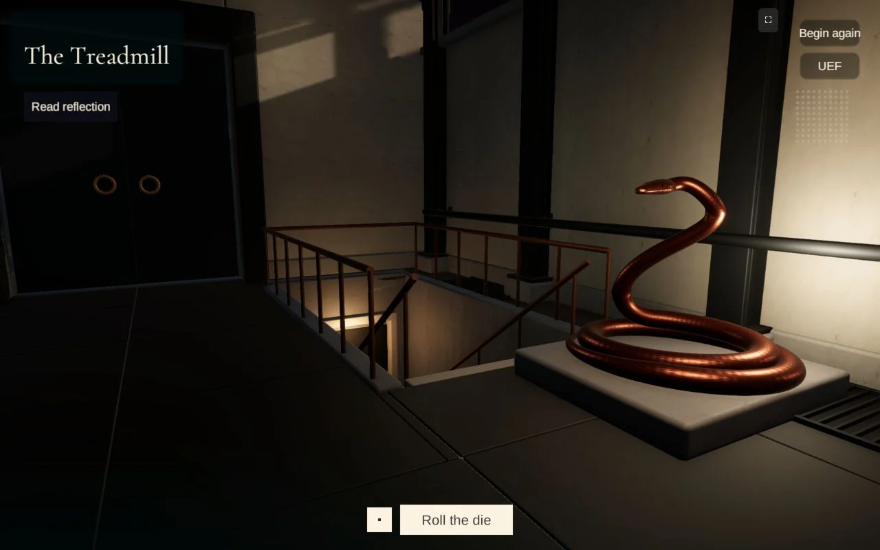 Room 27, The Treadmill: a snake coils beside the downward passage.