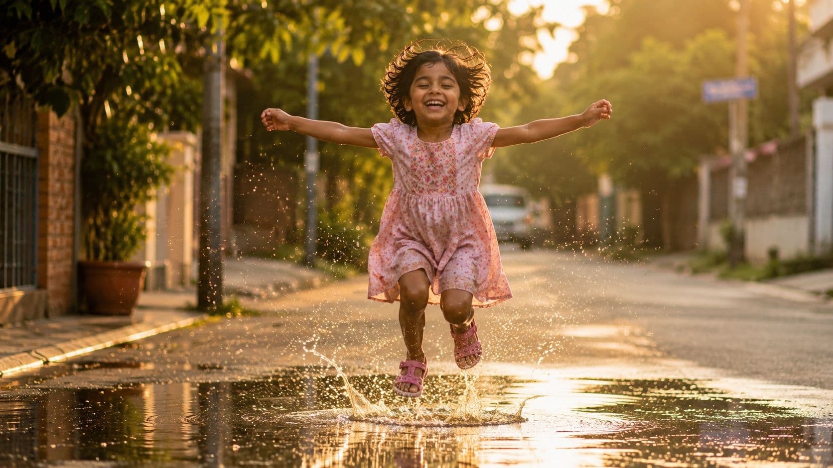 A child playing joyfully outdoors, illustrating how to be happy through simple presence