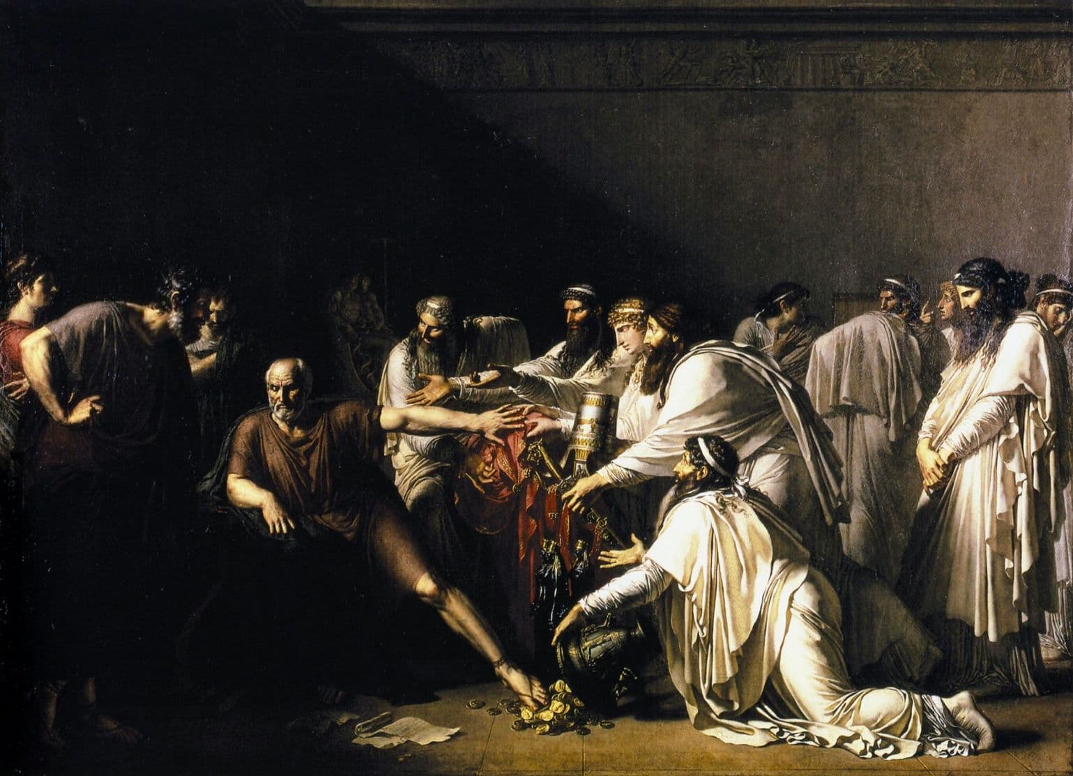 Painting of Hippocrates refusing gifts offered by the envoys of Artaxerxes.
