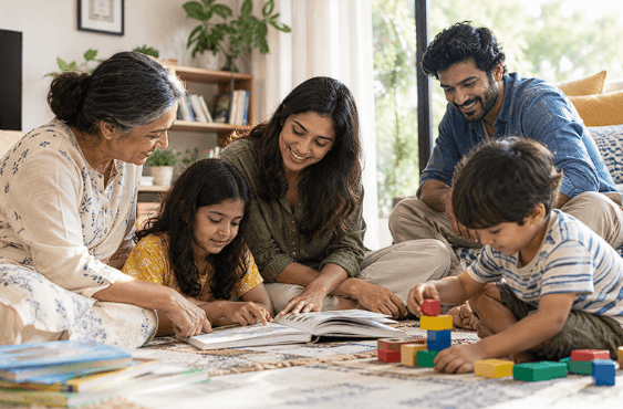 Family learning, connecting and playing together.