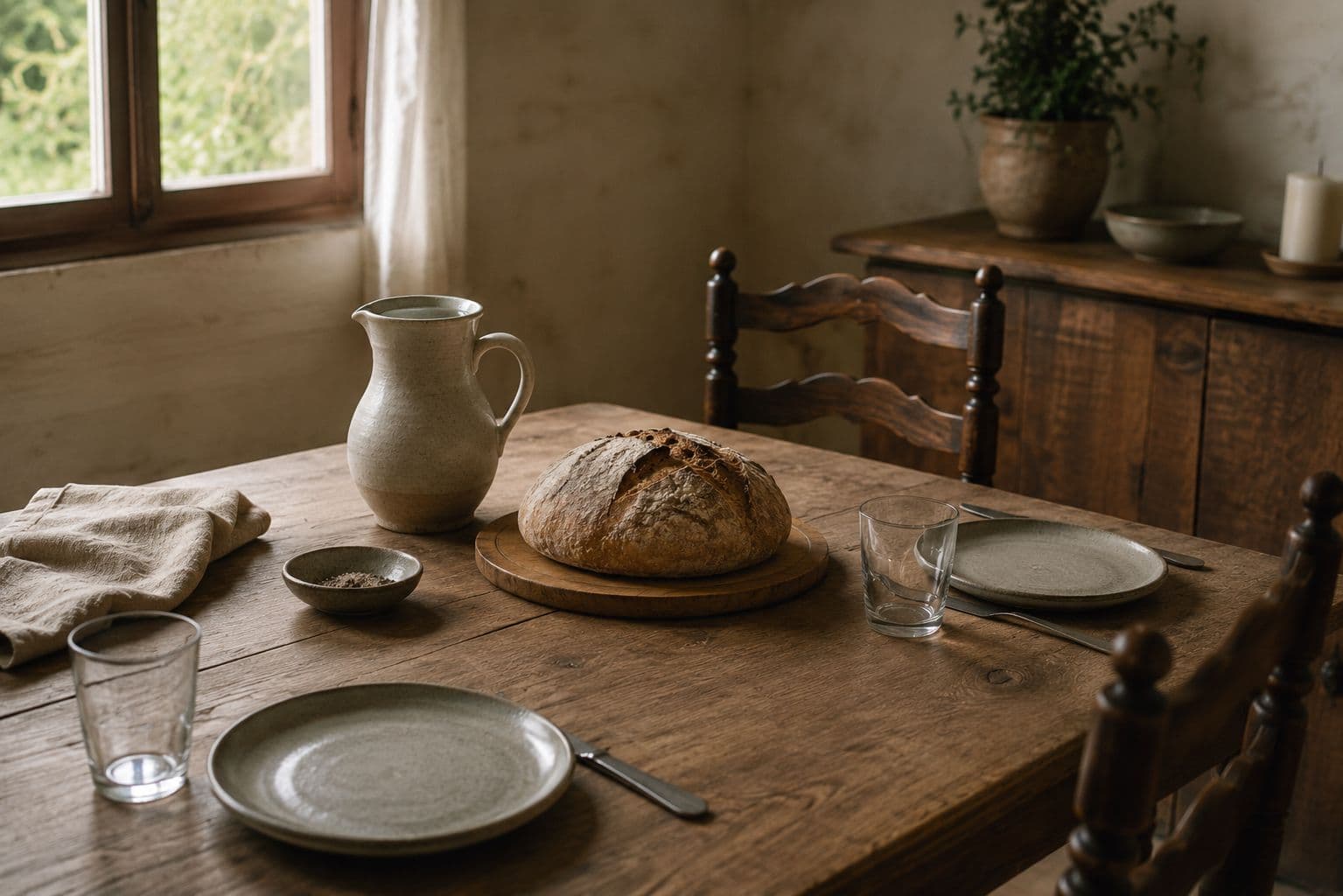 A simple table set for a shared meal, illustrating the meaning of the Sabbath as a sacred pause.