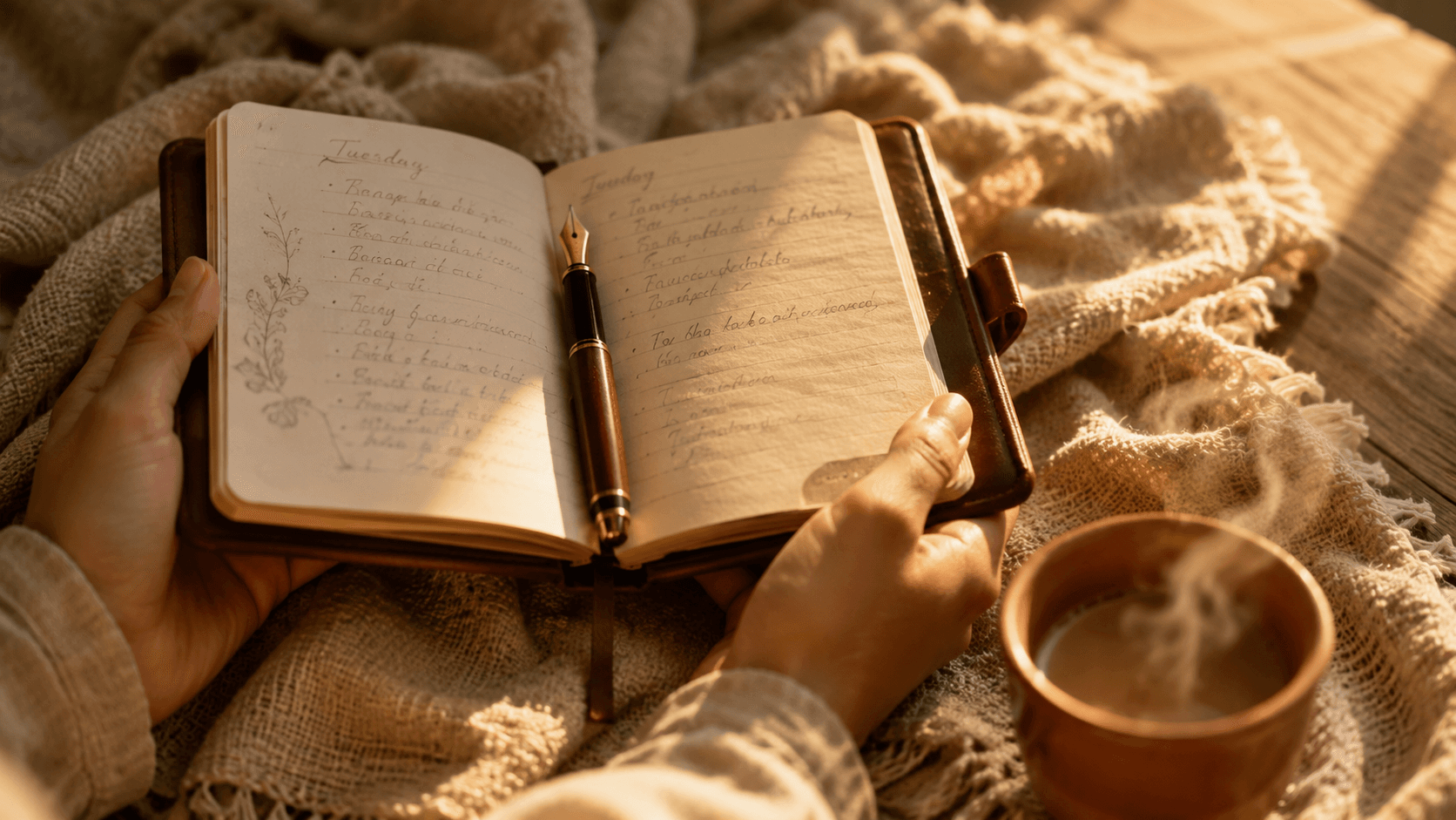Quiet morning ritual with tea and soft sunlight, embodying the spiritual morning rituals of wisdom traditions