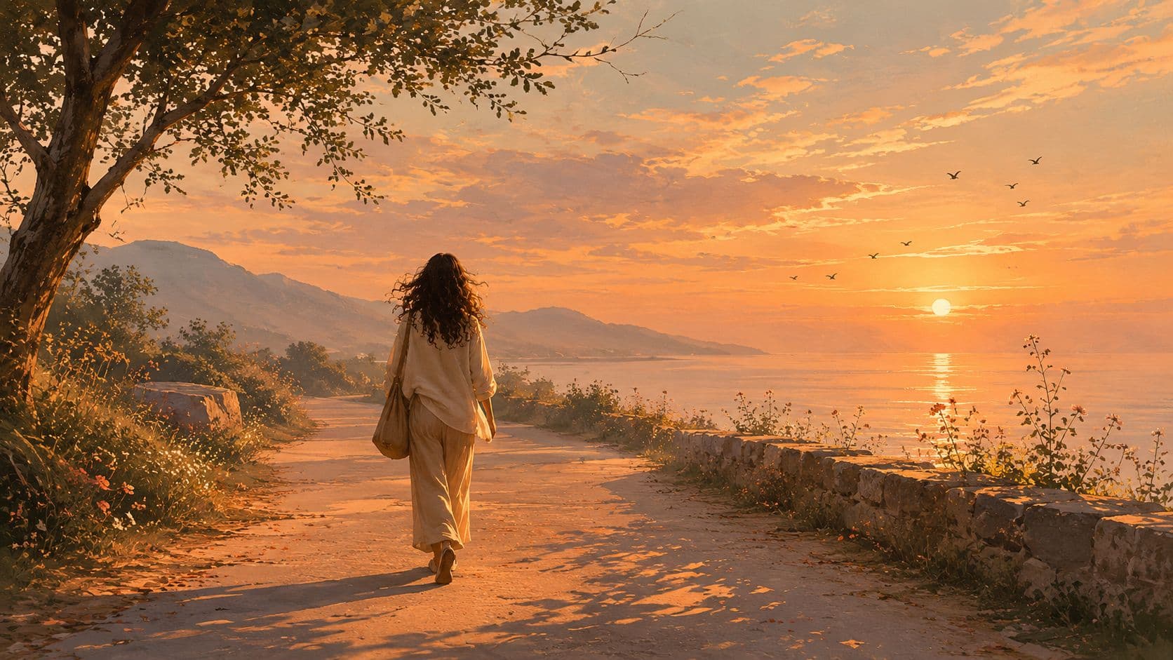 A person walking alone at dawn, reflecting on living on autopilot and the shift to conscious living